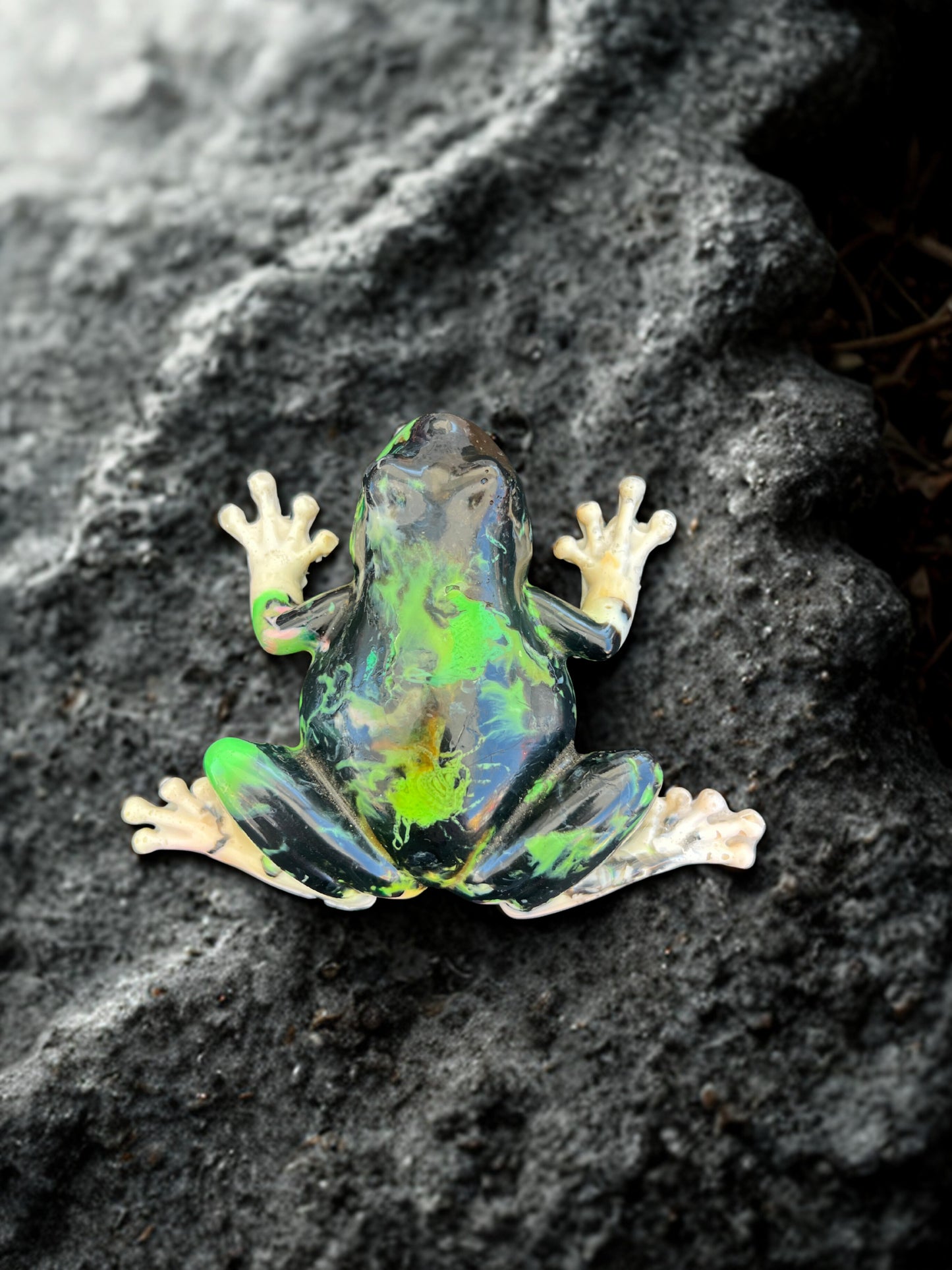 Black and Lime Slime Frog (recycled PLA filament)