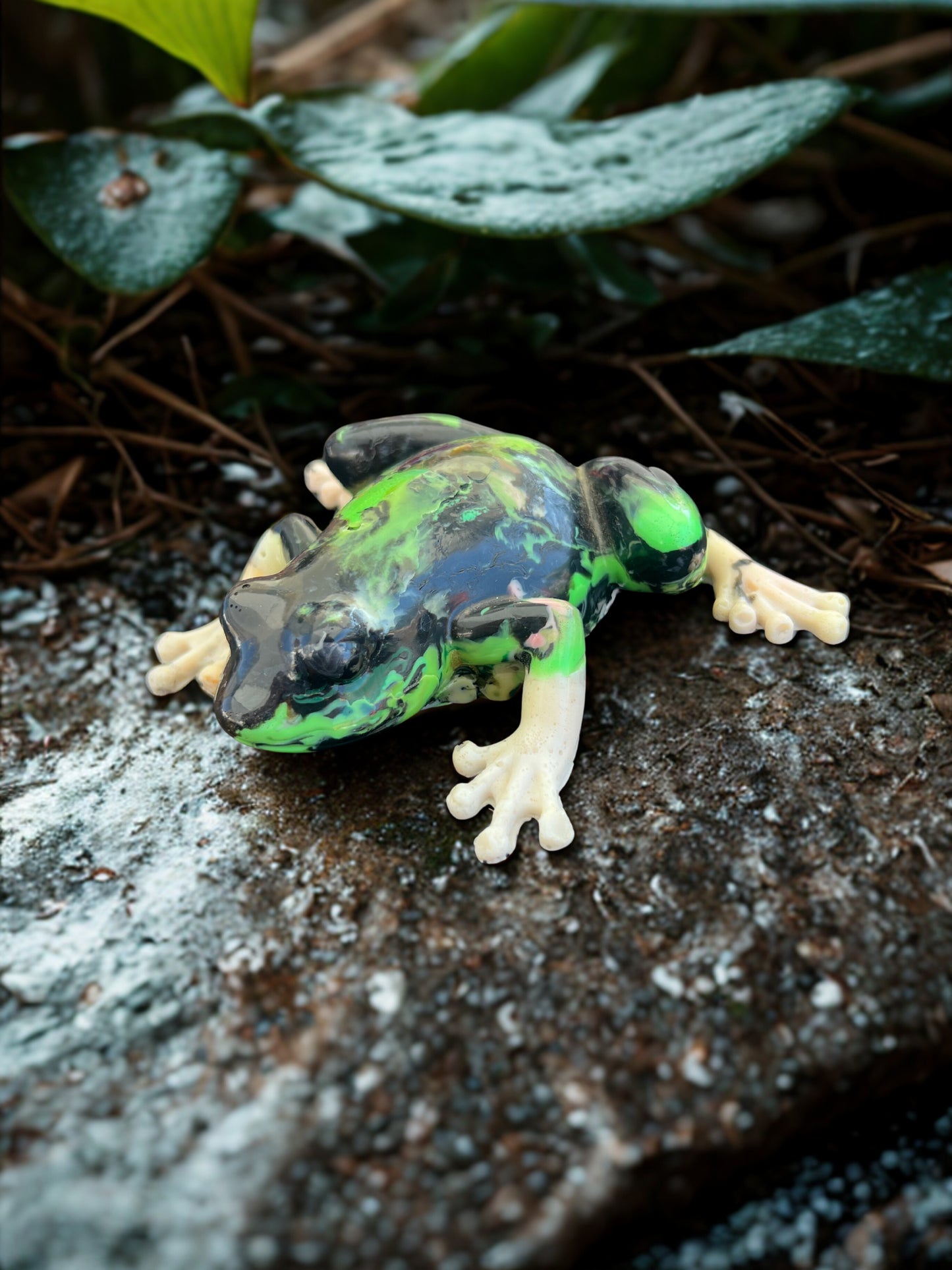 Black and Lime Slime Frog (recycled PLA filament)